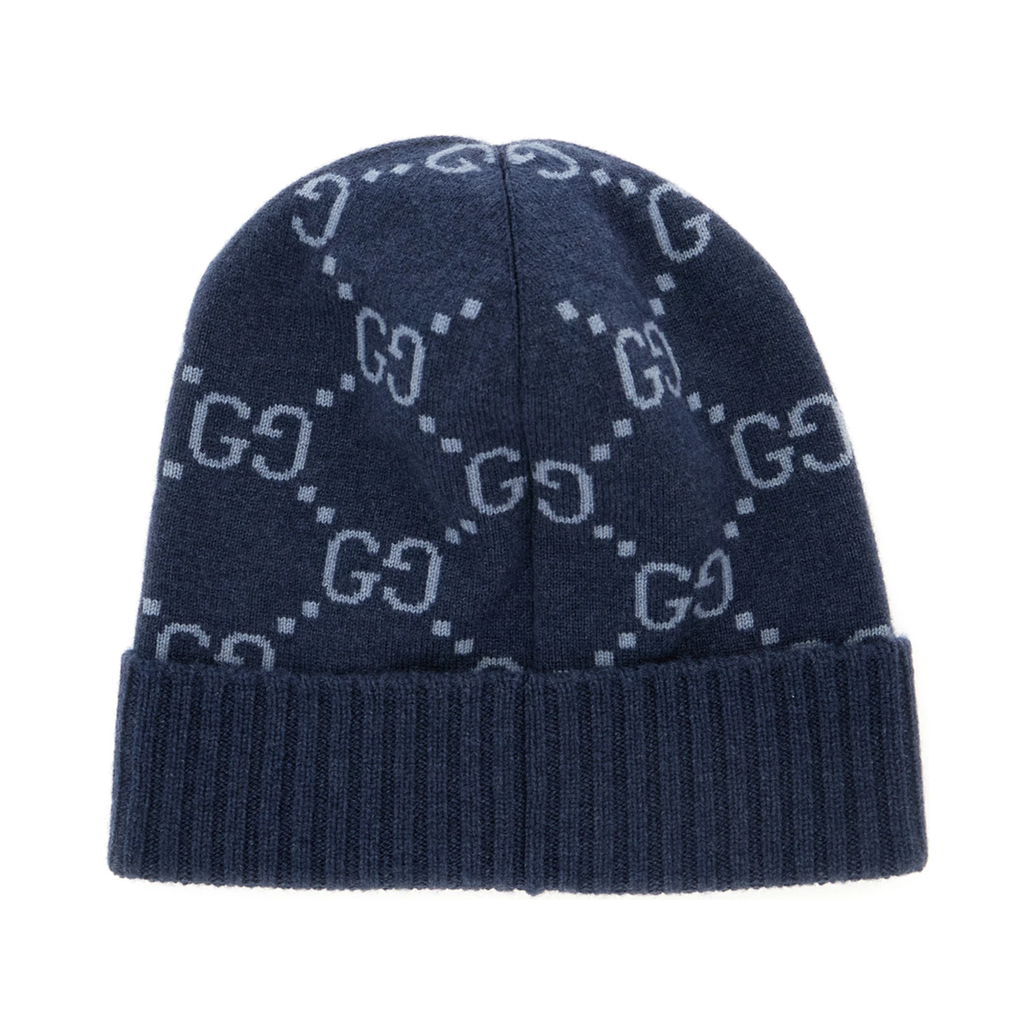 Blue Beanie with All-Over GG Motif in Cashmere Man