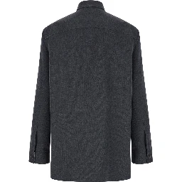 Grey Shirt with Pointed Collar in Wool Man