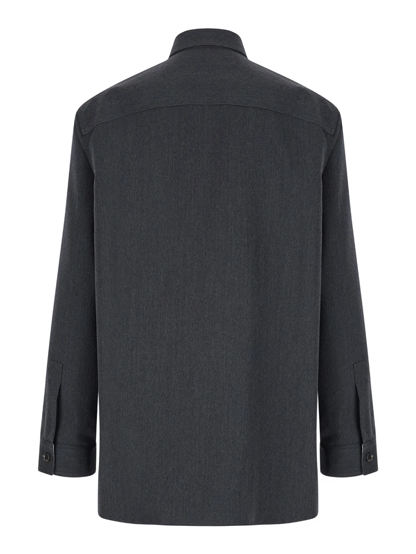 Grey Shirt with Pointed Collar in Wool Man