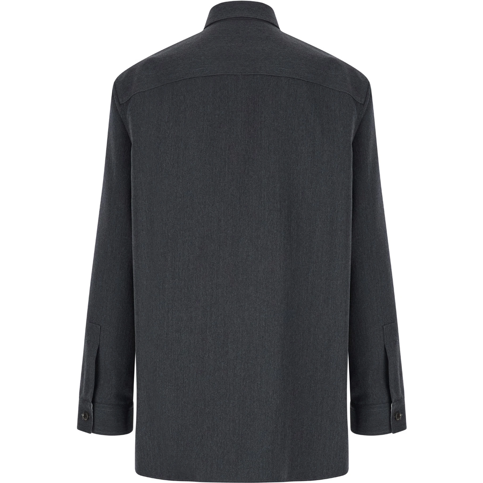 Grey Shirt with Pointed Collar in Wool Man