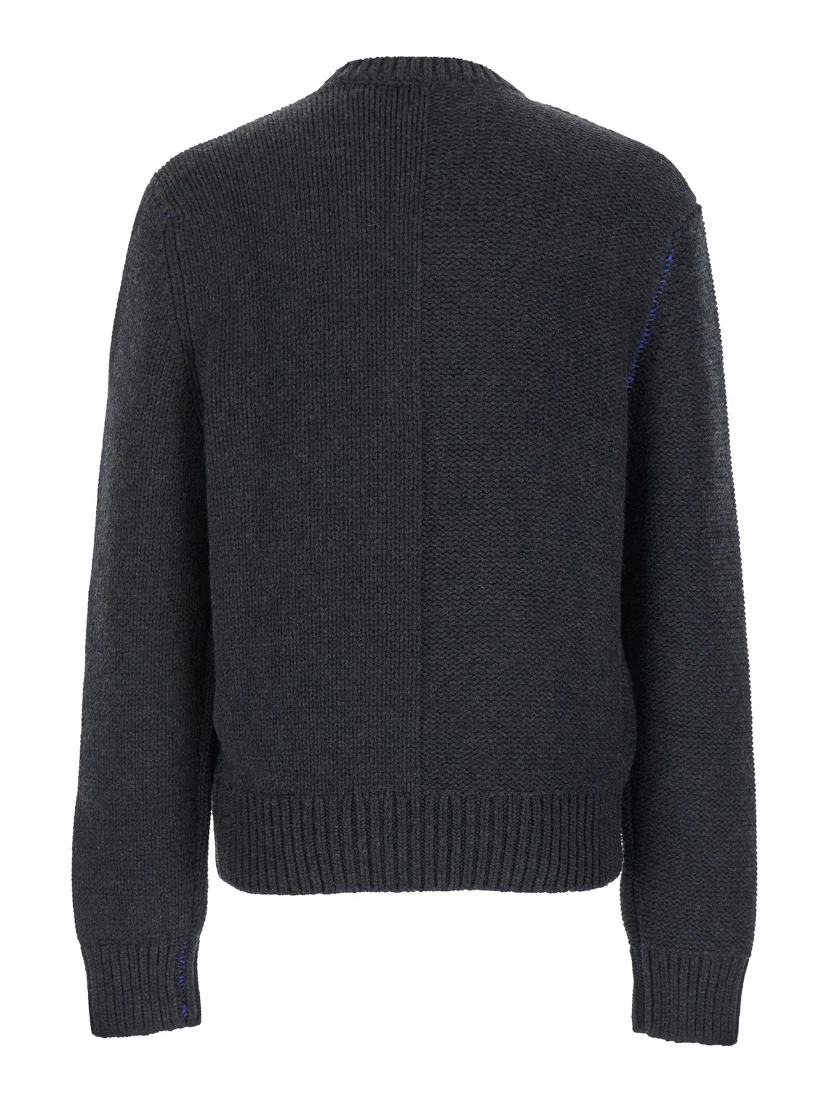 Grey Sweater with Equestrian Knight Jacquard Motif in Cashmere Man