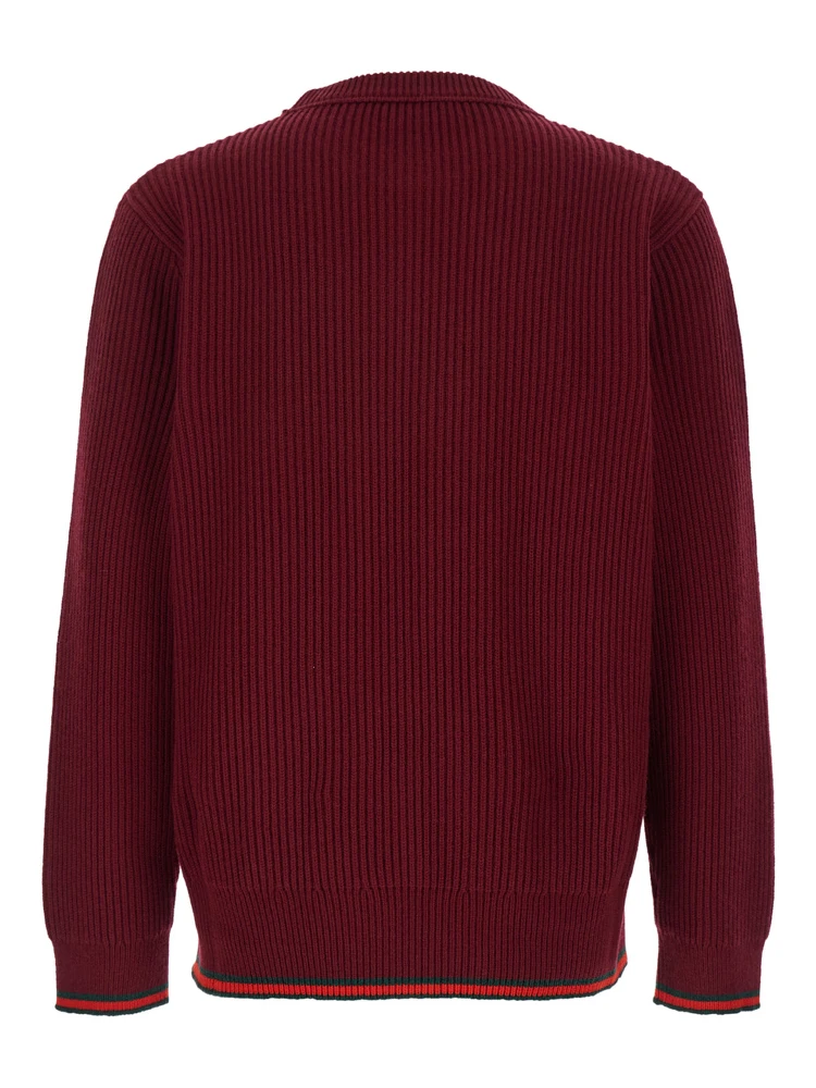Red Crewneck Sweater with Web Detail in Ribbed Wool Blend Man alternative