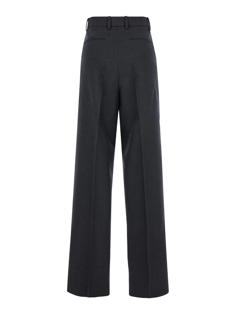 Grey Pants with Logo Lettering Detail on the Waist in Wool Woman