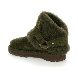 Snug Green Ankle Boots with Strap in Suede and Shearling Woman