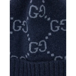 Blue Beanie with All-Over GG Motif in Cashmere Man