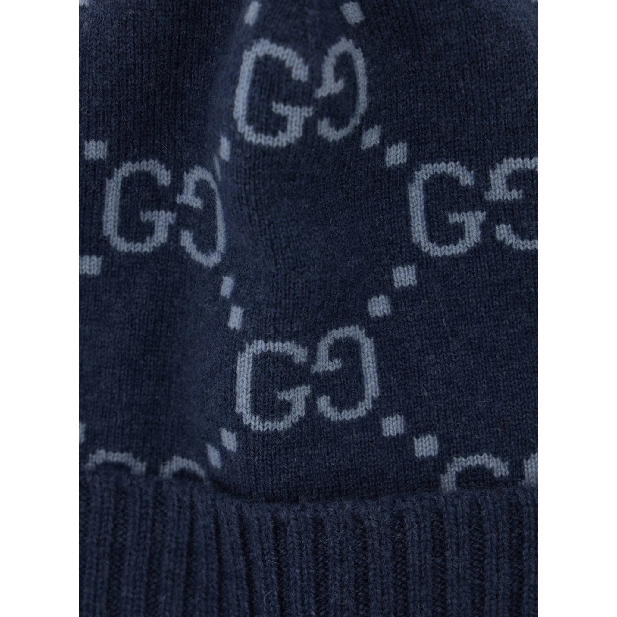 Blue Beanie with All-Over GG Motif in Cashmere Man