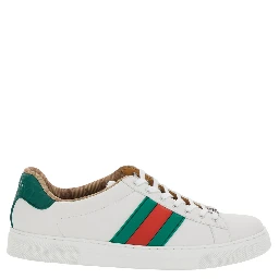 Ace White Sneaker with Web Detail on the Side and Tag on the Front in Leather Man