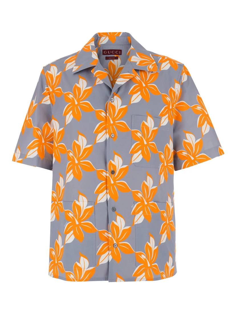 Multicolor Bowling Shirt with Cuban Collar and All-Over Floral Print in cotton Man