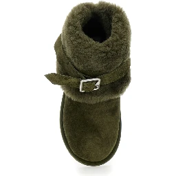 Snug Green Ankle Boots with Strap in Suede and Shearling Woman