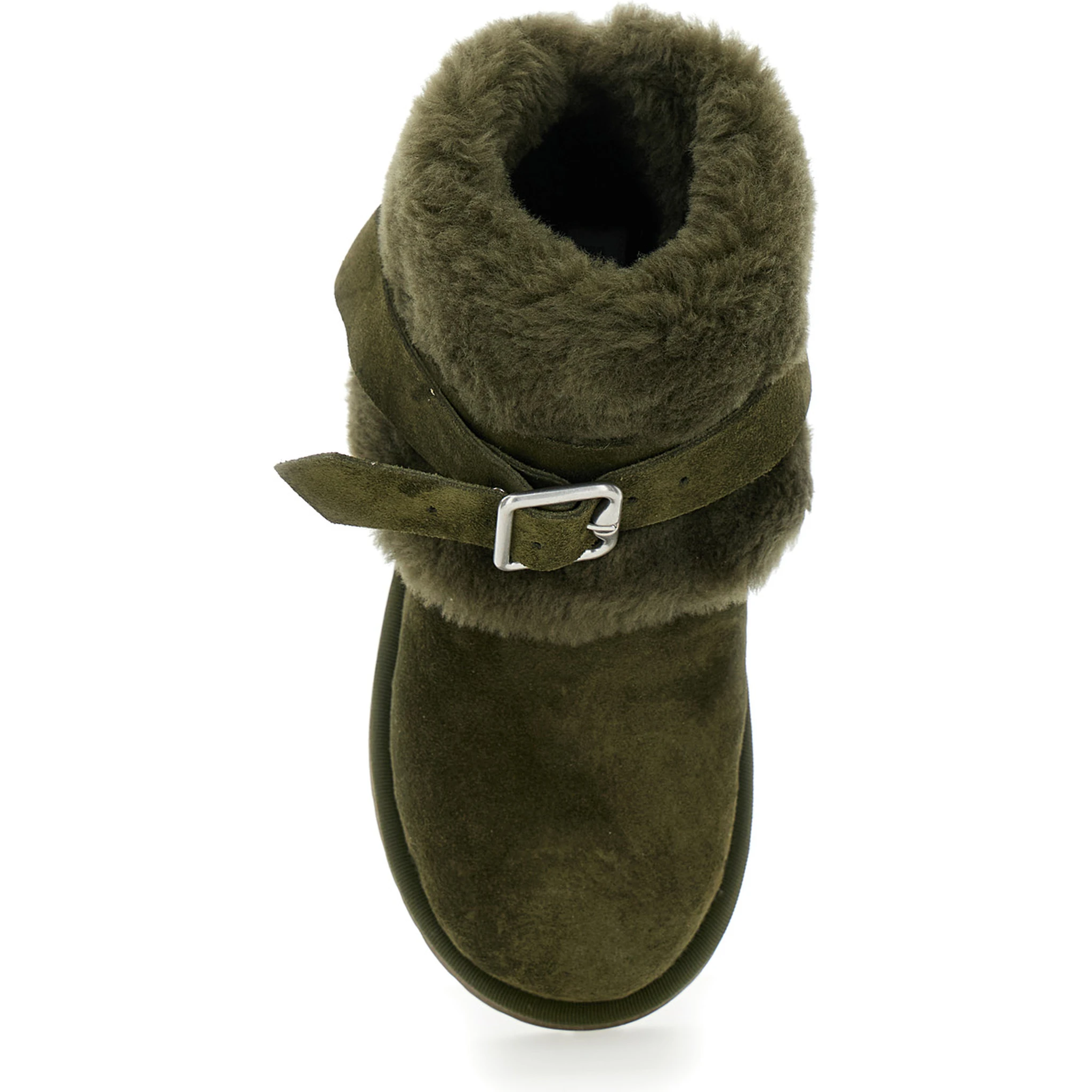 Snug Green Ankle Boots with Strap in Suede and Shearling Woman