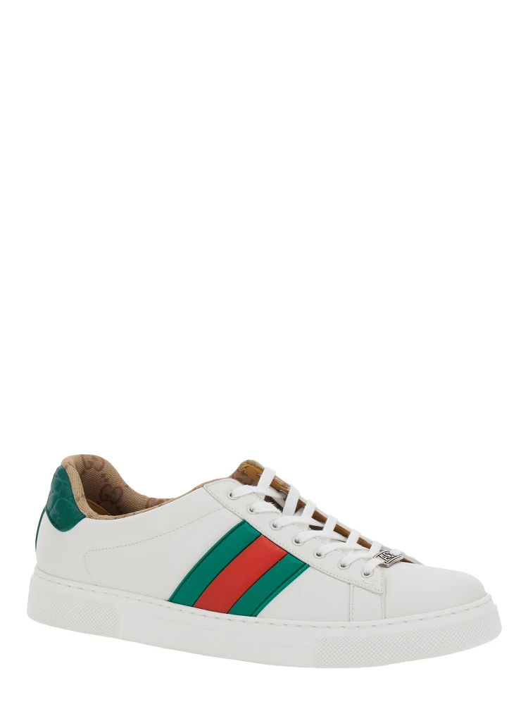 Ace White Sneaker with Web Detail on the Side and Tag on the Front in Leather Man alternative