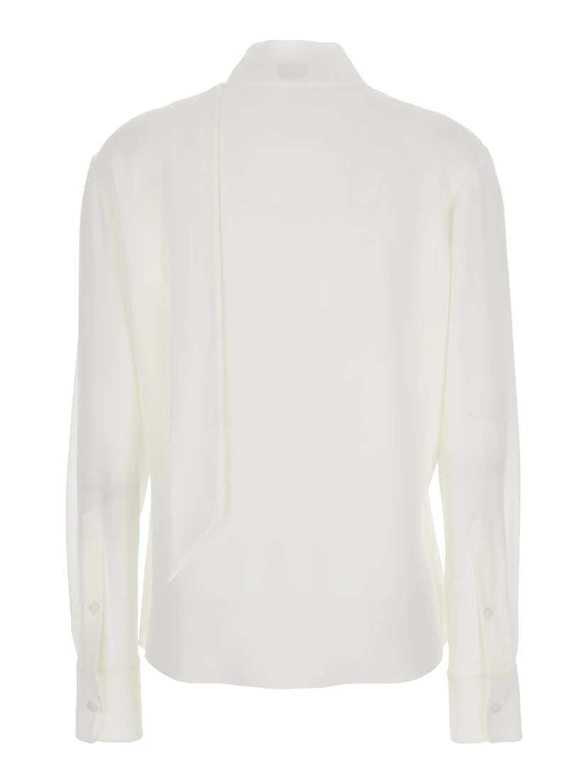White Blouse with Scarf Detail on the Front in Silk Woman
