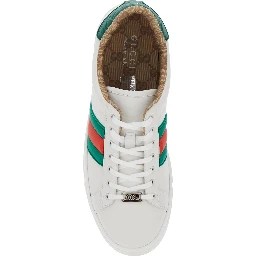 Ace White Sneaker with Web Detail on the Side and Tag on the Front in Leather Man
