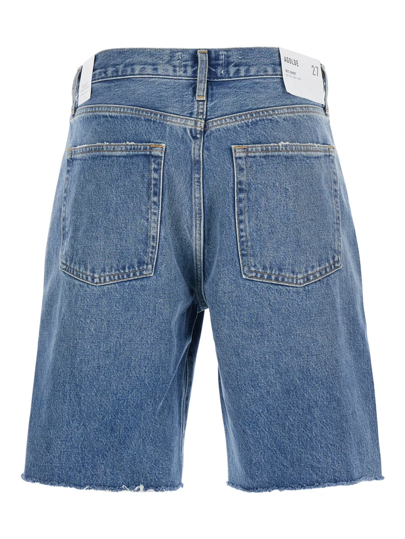 Blue Five-Pocket Shorts with Button Closure in Denim Woman