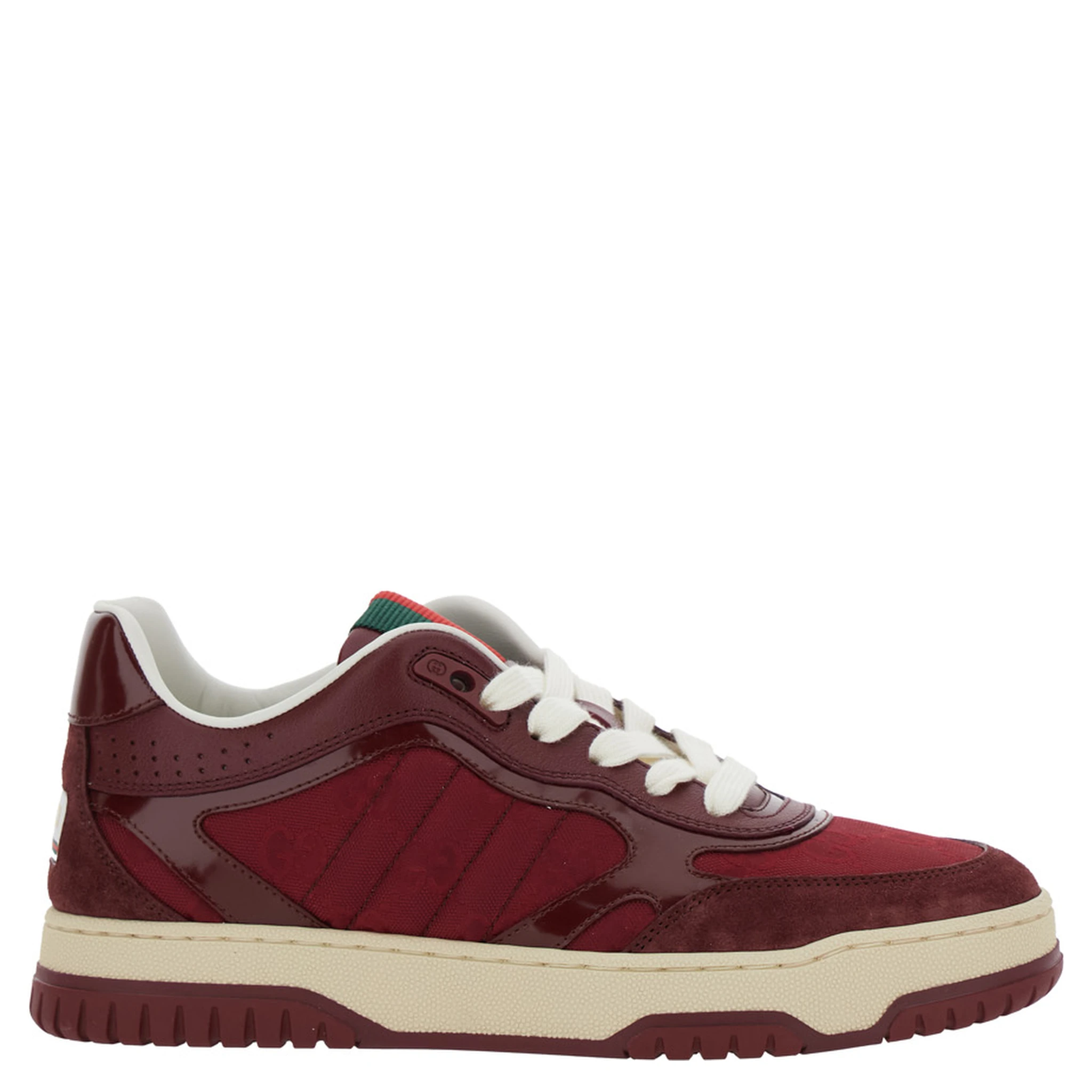 Re-Web Red Low Top Sneakers with Web Tongue and Logo Patch on the Rear in GG Canvas Woman