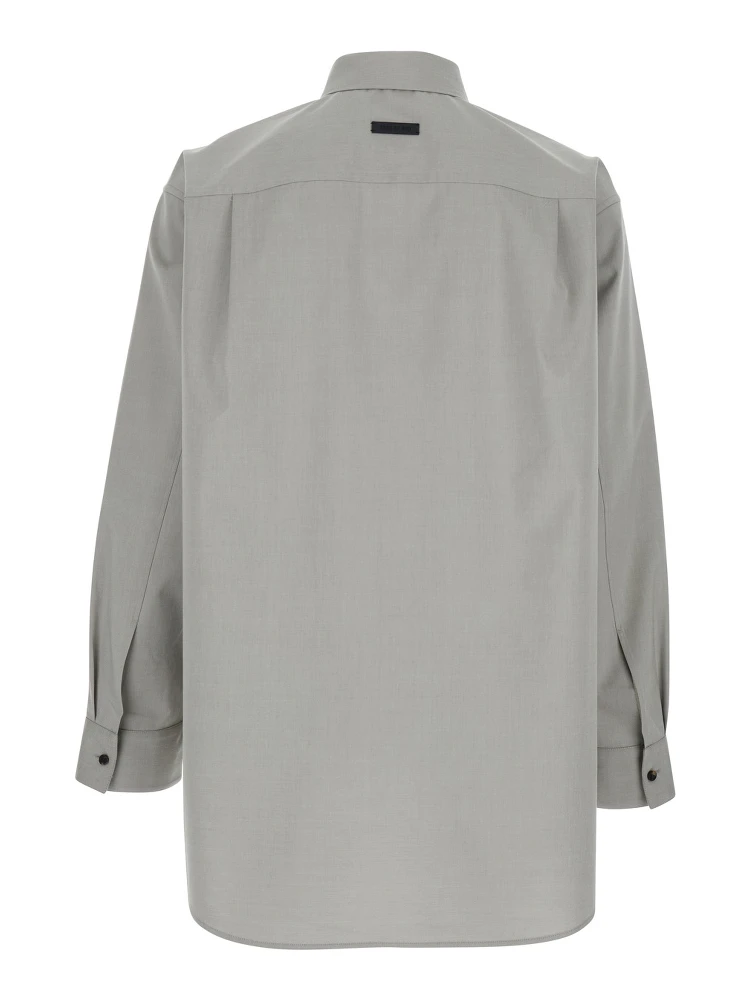 Grey Shirt with Classic Collar and Logo Patch on the Rear in Cotton and Wool Blend Man alternative