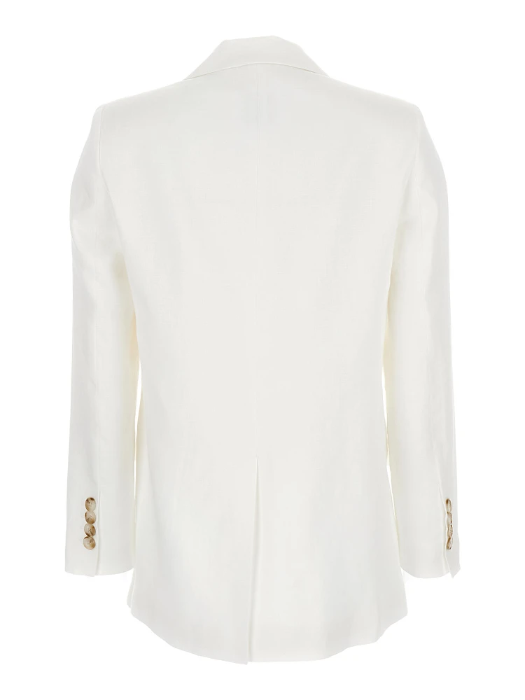 White Double-Breasted Blazer in Linen Woman alternative