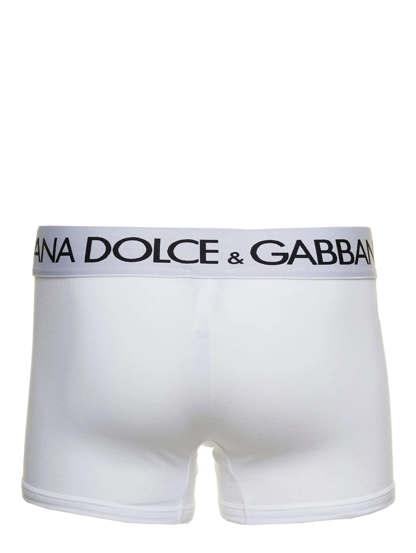 White Boxer Briefs with Branded Waistband in Stretch Cotton Man