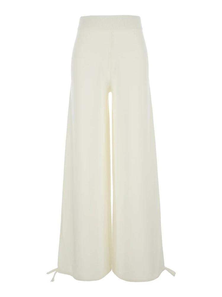 Nigeria White Pants with Elastic Waist and Wide Leg in Wool Woman