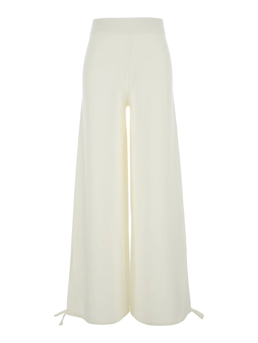 Nigeria White Pants with Elastic Waist and Wide Leg in Wool Woman