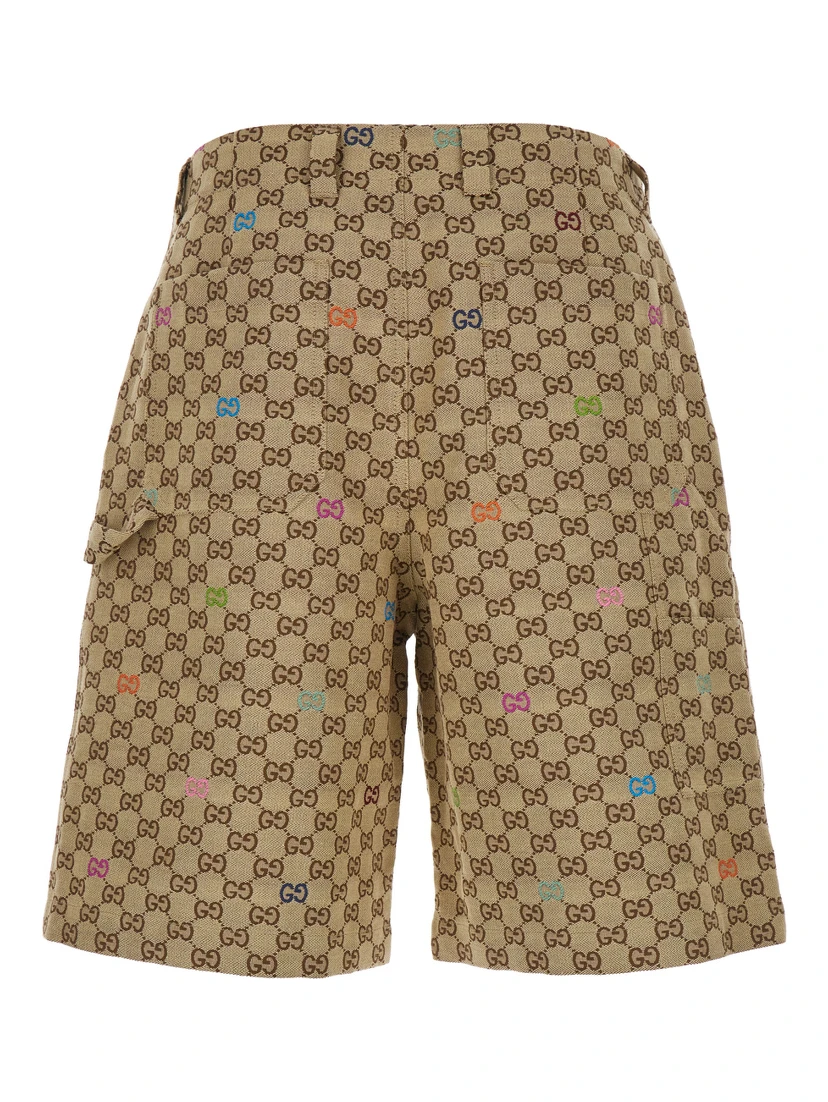 Beige Bermuda Pants with Belt Loops in GG Canvas Man