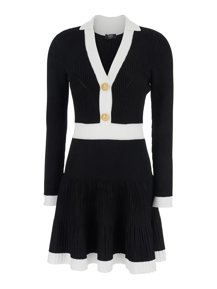 Black Dress with V Neck and Flared Skirt in Viscose Blend Woman