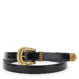 Black Belt with Embossed Details in Leather Man