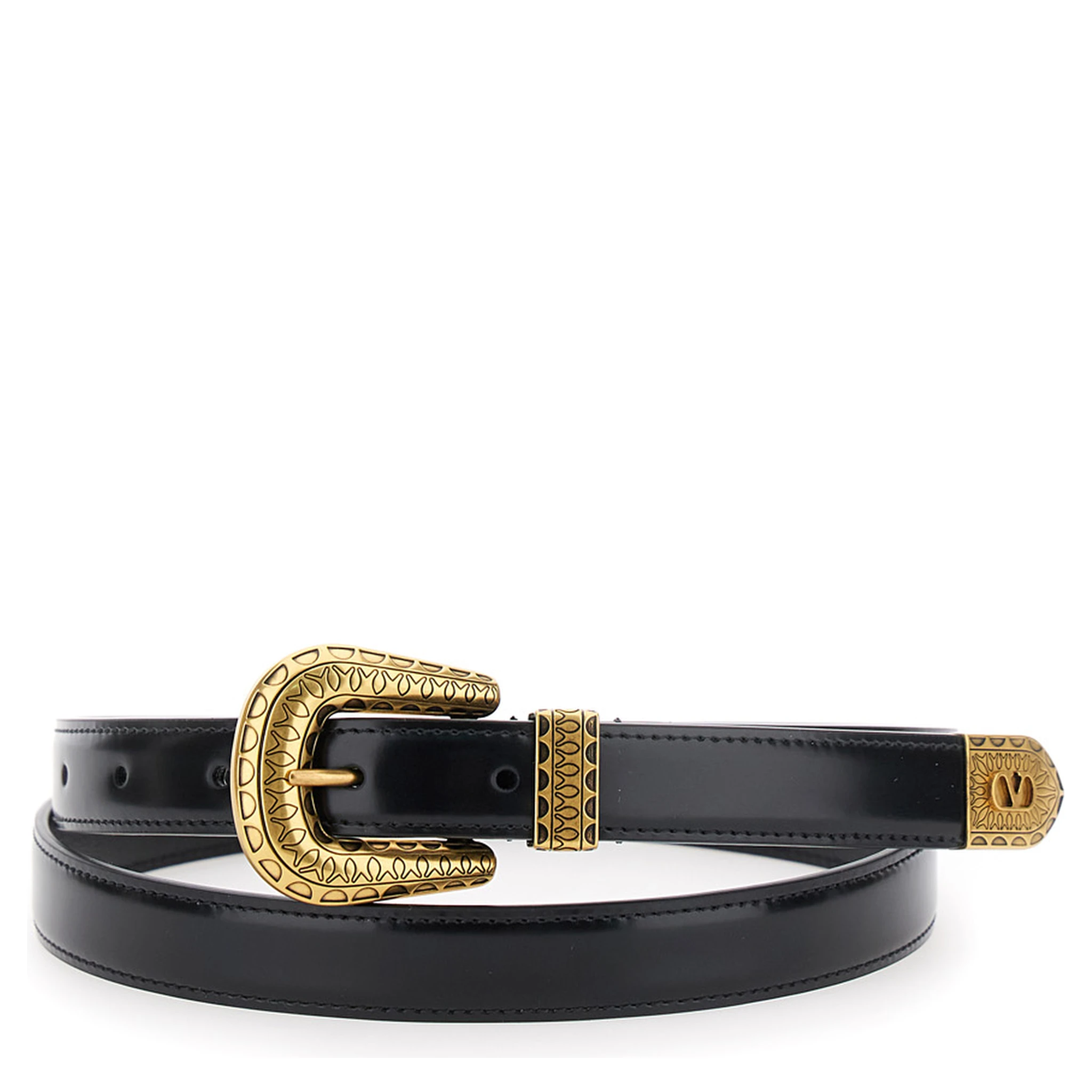 Black Belt with Embossed Details in Leather Man
