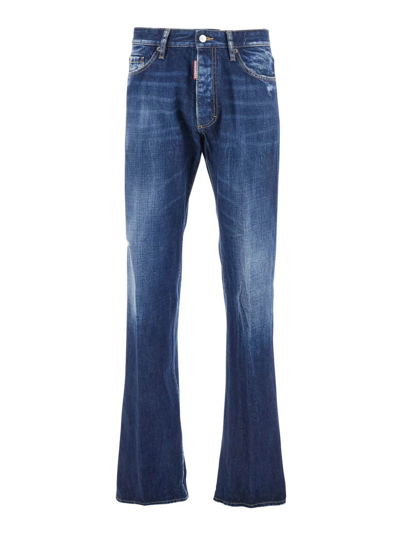 The American Blue Jeans with Logo Patch on the Rear and Faded Effect in Denim Man