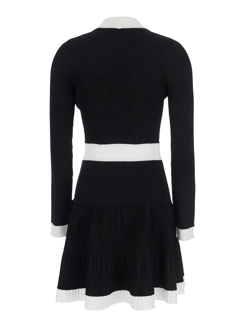 Black Dress with V Neck and Flared Skirt in Viscose Blend Woman