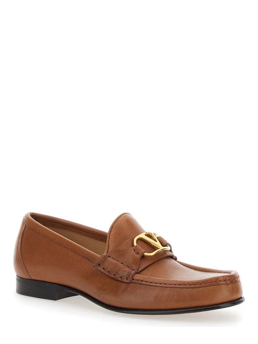 Beige Loafers with VLogo Signature Detail in Leather Man