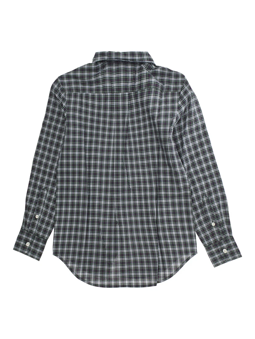 Green Shirt with Pony Embroidery on the Front and All-Over Check Motif in Cotton Boy