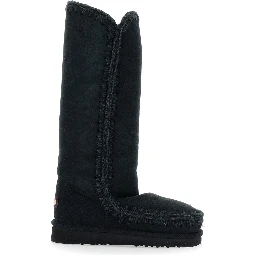 Eskimo Black Boots with Braided Effect and Logo Patch on the Rear in Leather Woman