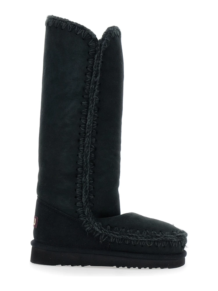 Eskimo Black Boots with Braided Effect and Logo Patch on the Rear in Leather Woman