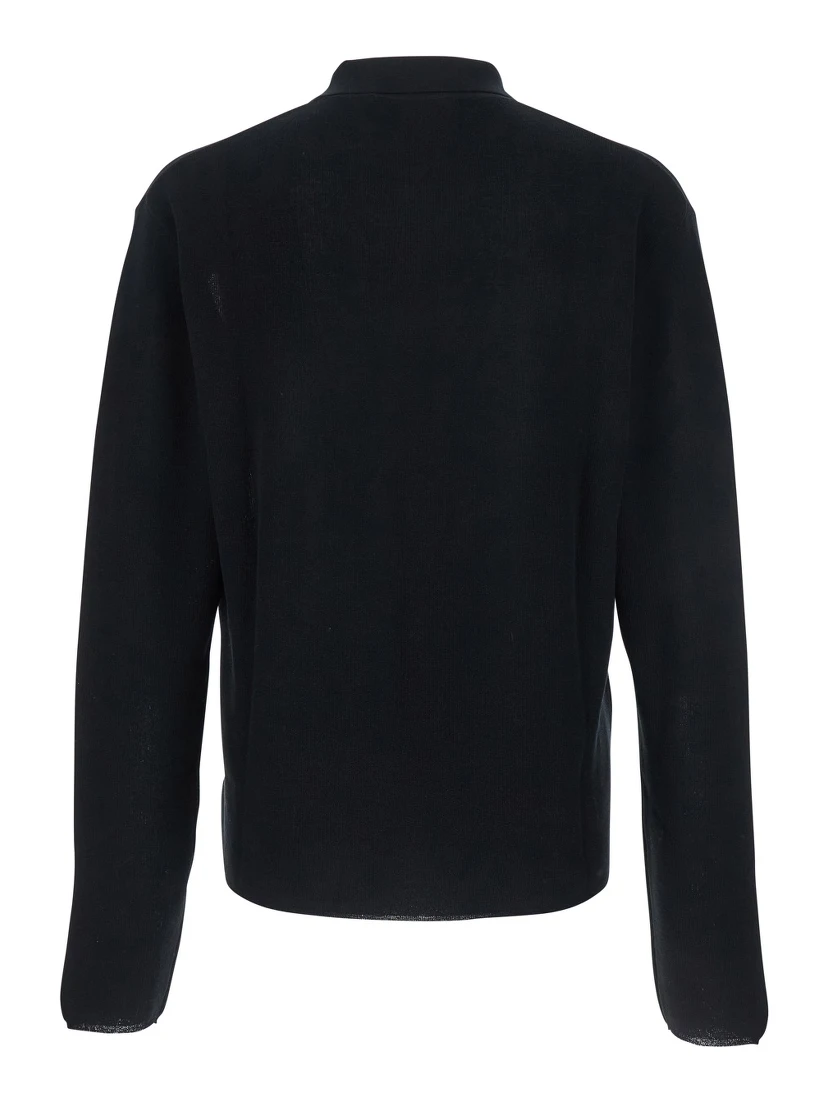 Black Polo Shirt with Tone-on-Tone Logo on Front in Cotton Knit Man