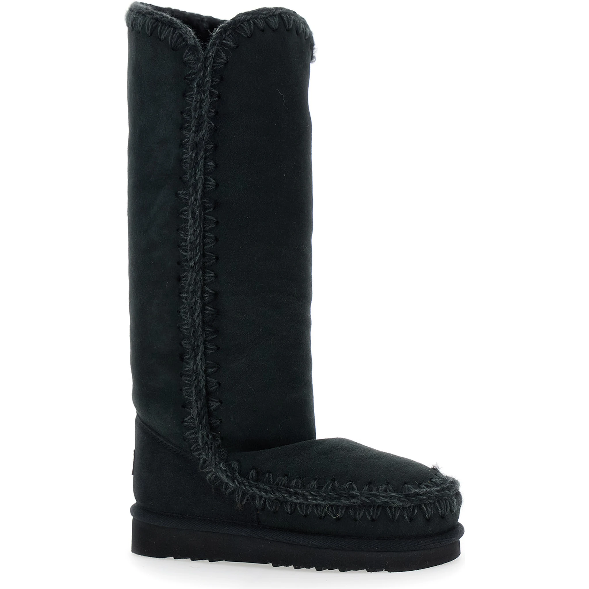 Eskimo Black Boots with Braided Effect and Logo Patch on the Rear in Leather Woman