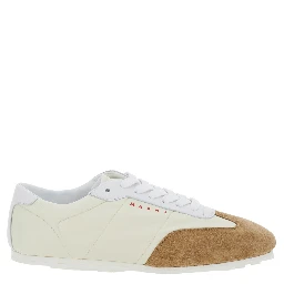 White Sneakers with Suede Details and Lettering Logo in Eco-Leather Woman