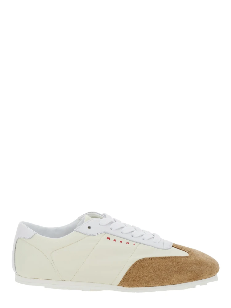 White Sneakers with Suede Details and Lettering Logo in Eco-Leather Woman