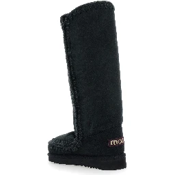 Eskimo Black Boots with Braided Effect and Logo Patch on the Rear in Leather Woman