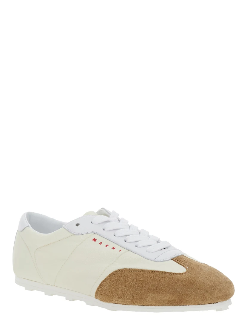 White Sneakers with Suede Details and Lettering Logo in Eco-Leather Woman