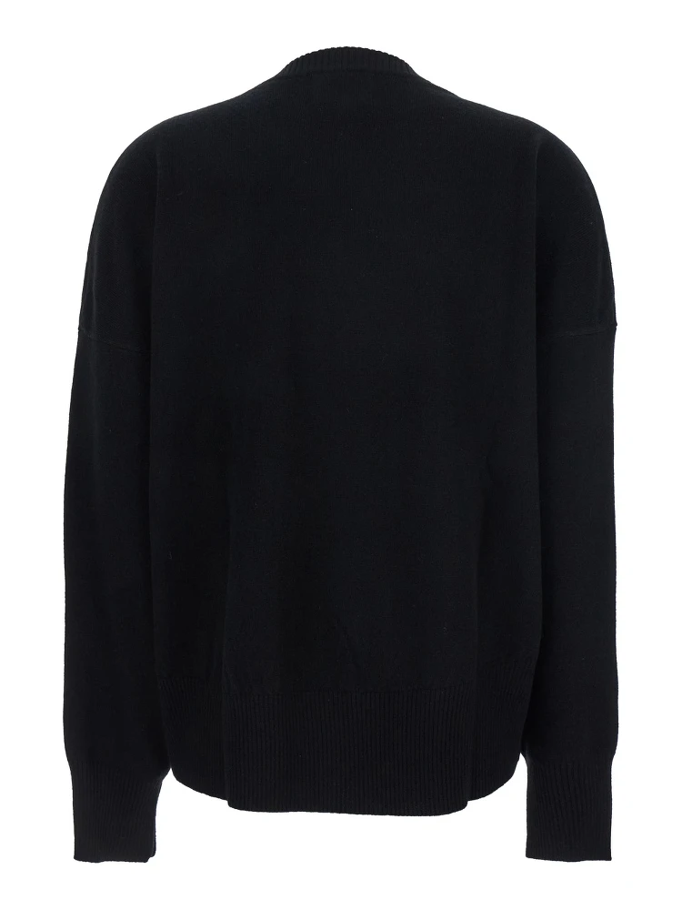Black Crewneck Sweater with Ribbed Trims in Cashmere Woman alternative