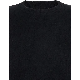 Black Crewneck Sweater with Ribbed Trims in Cashmere Woman