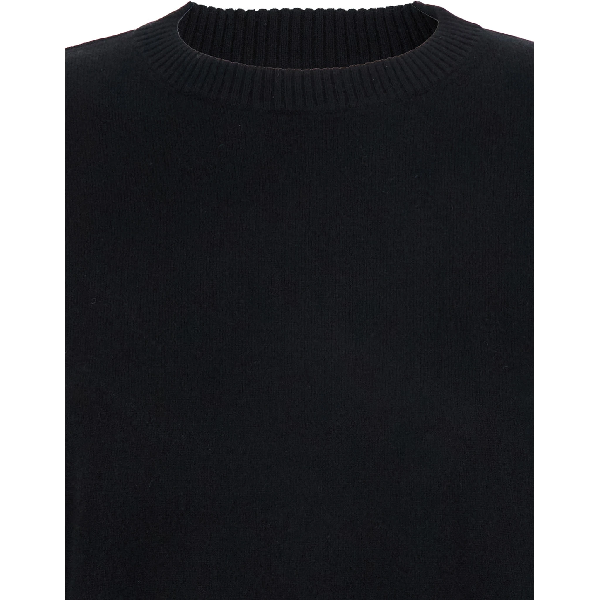 Black Crewneck Sweater with Ribbed Trims in Cashmere Woman