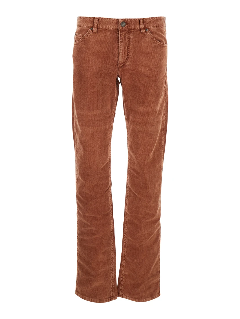 Orange Trousers with Belt Loops and Back Logo Patch in Corduroy Woman