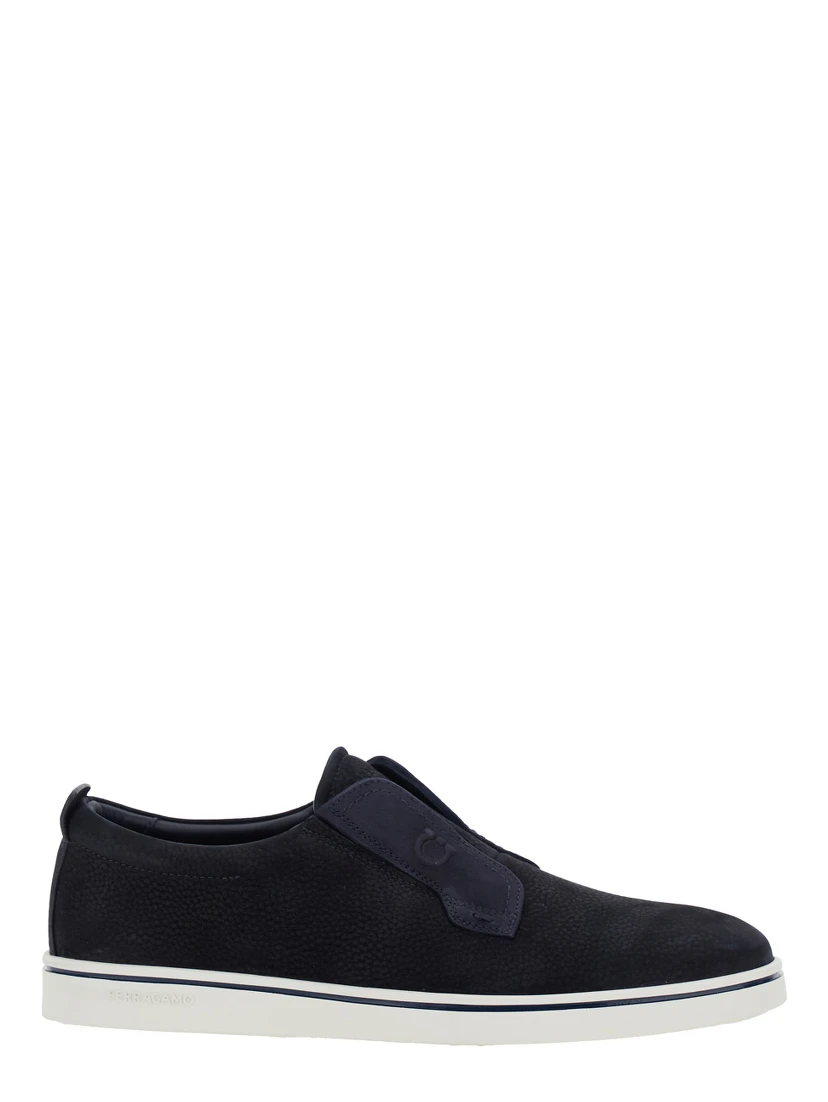 Alfie Blue Laceless Oxford Shoes with Round Toe in Grained Leather Man