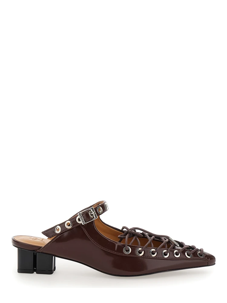 Brown Sandals with Pointed Toe Design and All-Over Laces in Eco Leather Woman