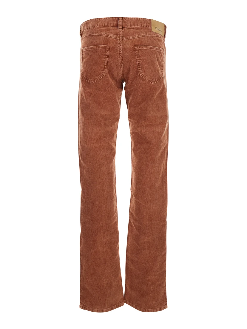 Orange Trousers with Belt Loops and Back Logo Patch in Corduroy Woman