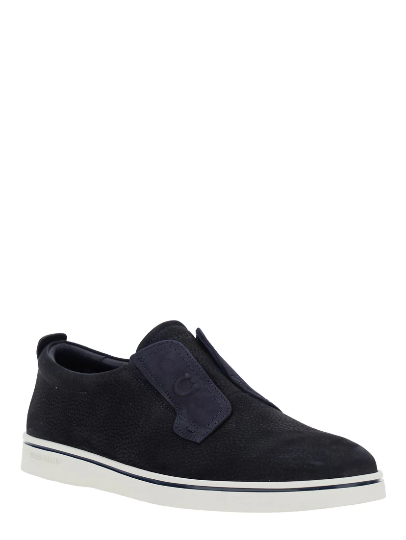 Alfie Blue Laceless Oxford Shoes with Round Toe in Grained Leather Man