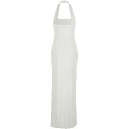 Ilona White Long Dress with Square Neckline in Twill Woman