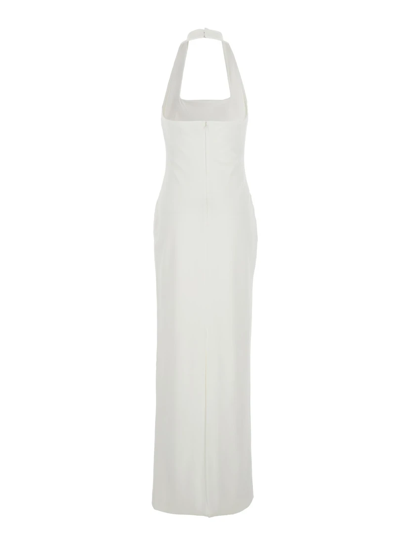 Ilona White Long Dress with Square Neckline in Twill Woman